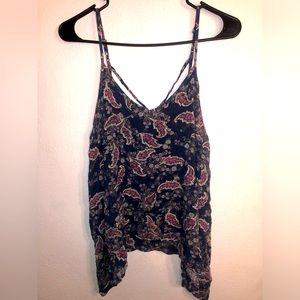 XL navy blue tank with pink leaves and flowers!!